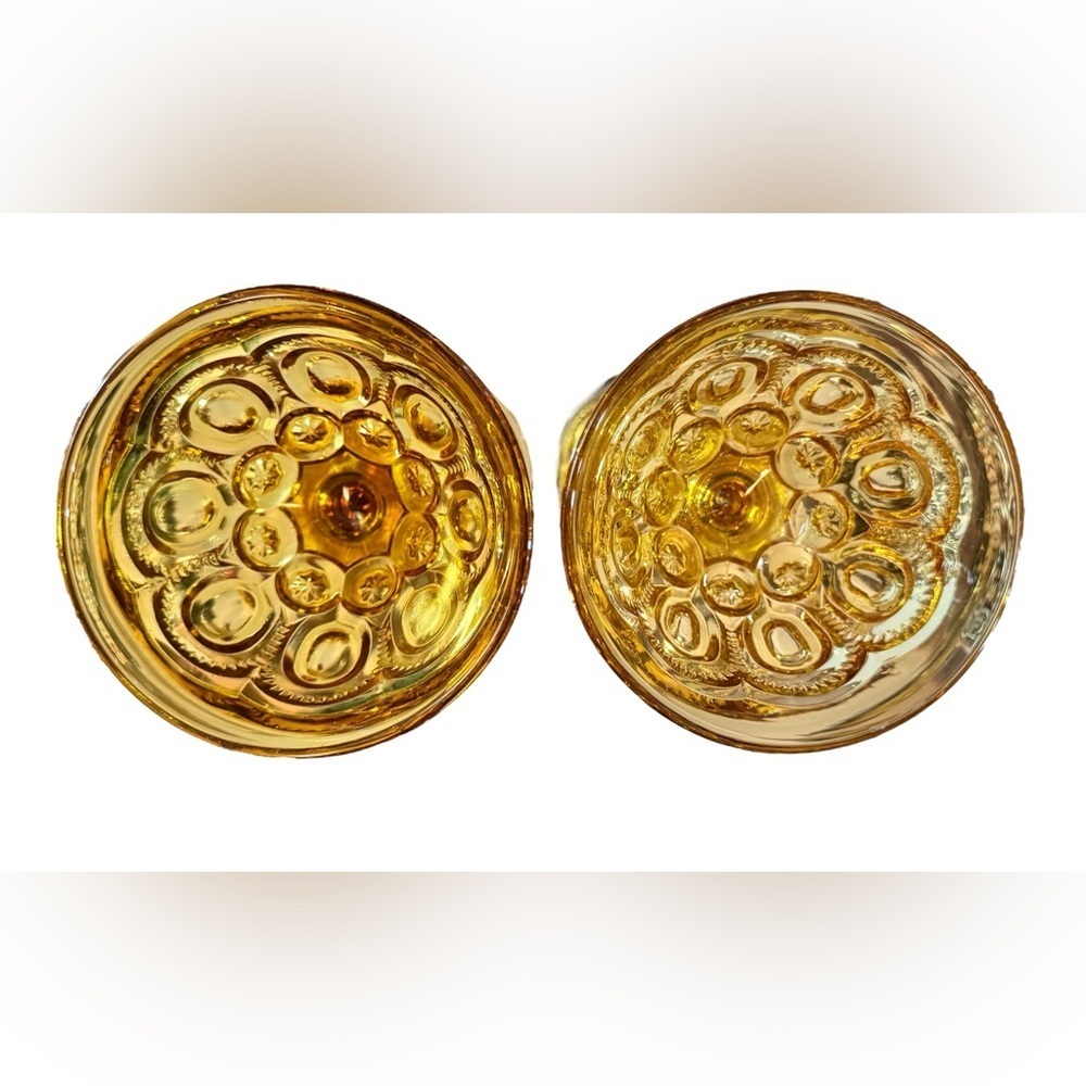 🧡Vintage 'Moon & Stars' Amber Sherbet Glass Goblets (Pair) - Picture 4 of 7